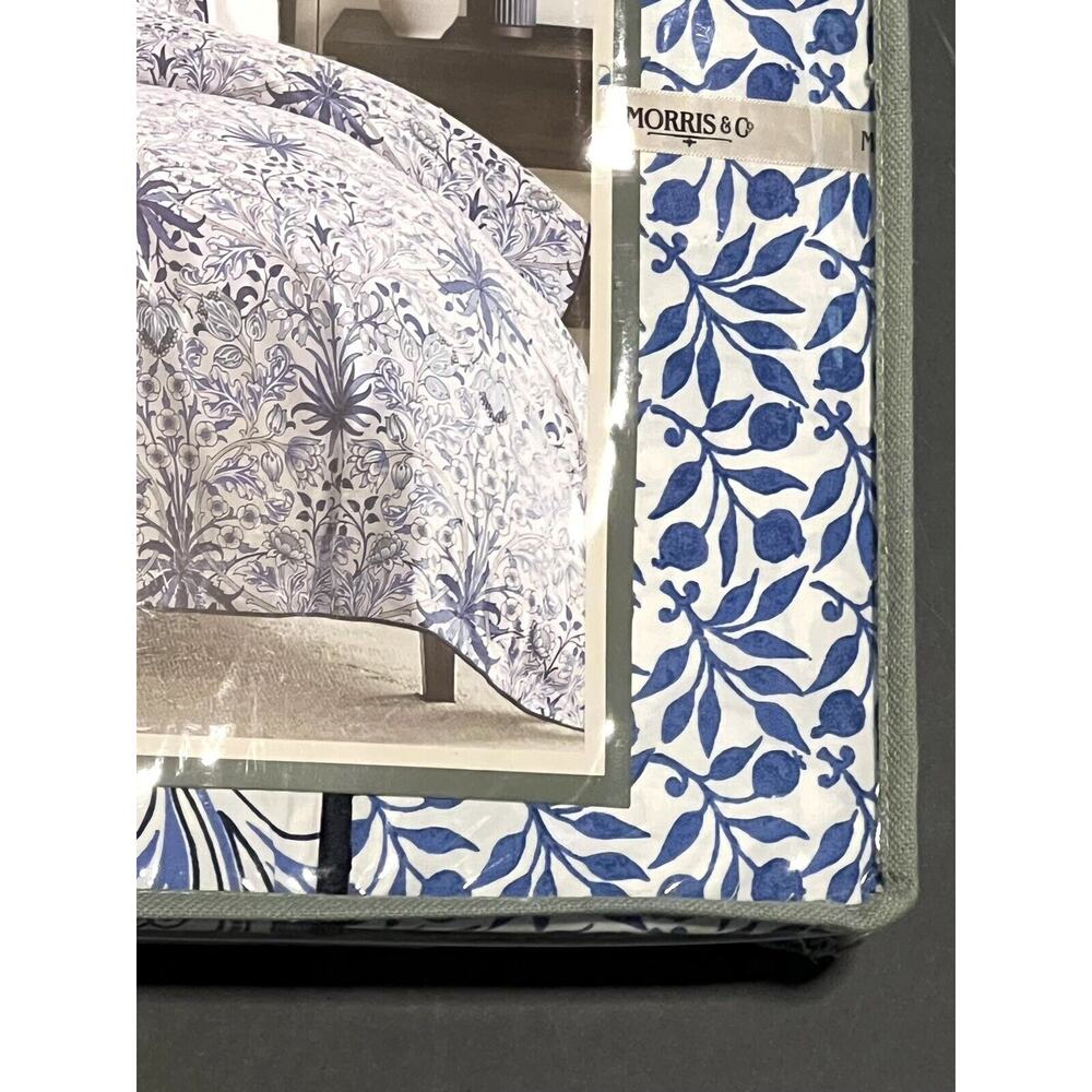 William MORRIS & CO. KING Duvet Cover Set Blue White Reversible COTTON - Picture 13 of 16